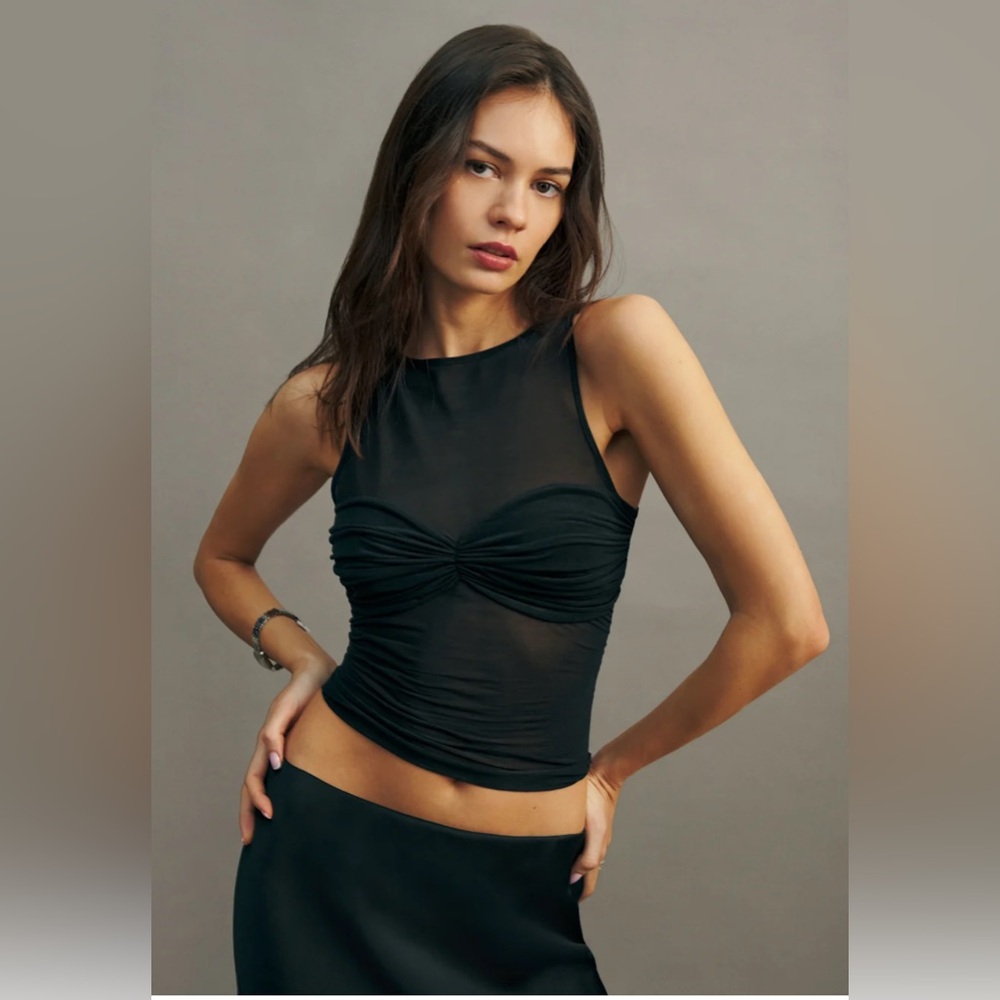 REFORMATION BLACK THE ROSE KNIT SHEER TOP NEW WITH TAG SIZE XS